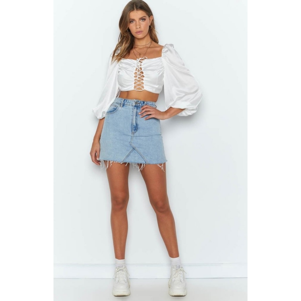 Milkmaid lace up satin crop top